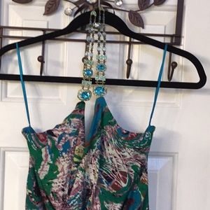 Seductions Multicolor Top w/ Bejeweled Necklace